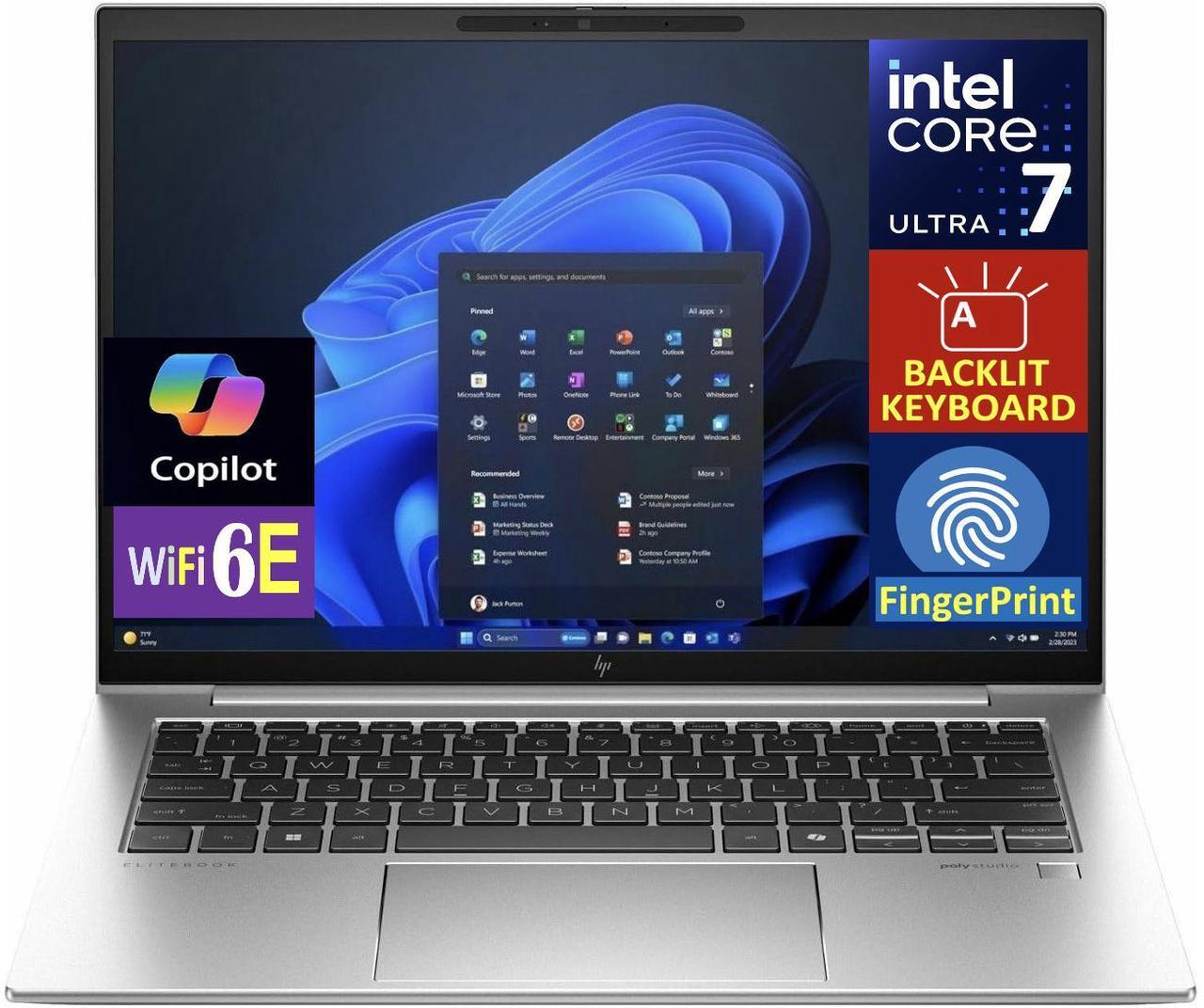 Main image of HP EliteBook 840 G11  Laptop 14.0" WUXGA Display (Intel Ultra 7 165U , 16GB DDR5, 256GB PCIe SSD, Intel Graphics, Backlit KB, Fingerprint, 2 Thunderbolt 4, WiFi 6E, Webcam, Bluetooth 5.3, Win 11 Pro)