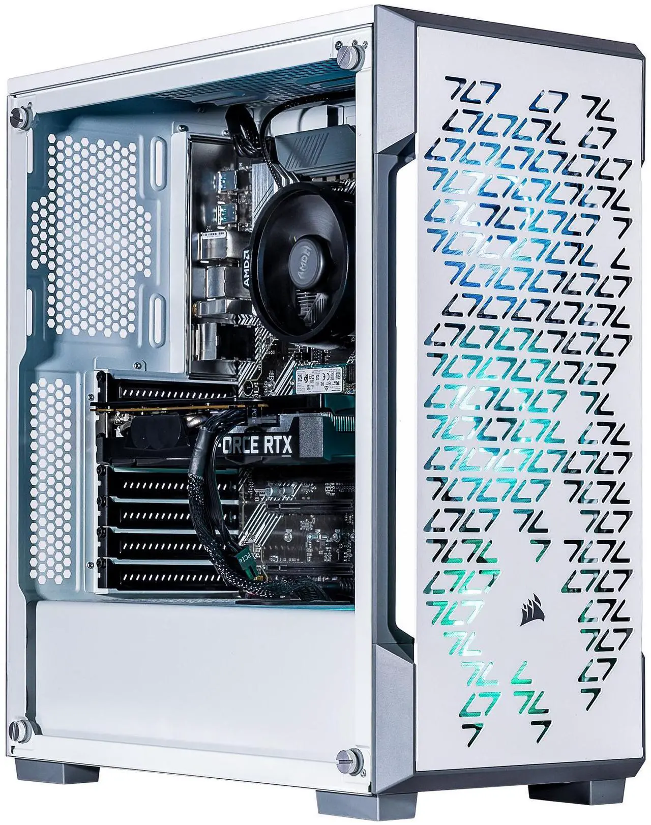 Main image of Velztorm White Fultix Custom Built Gaming Desktop PC (AMD Ryzen 5-5500, GeForce RTX 5060, 32GB DDR4, 1TB PCIe SSD + 1TB HDD, RGB Fans, 750W PSU, WiFi 5, Bluetooth 4.2, RJ-45, HDMI, Win 11 Home)
