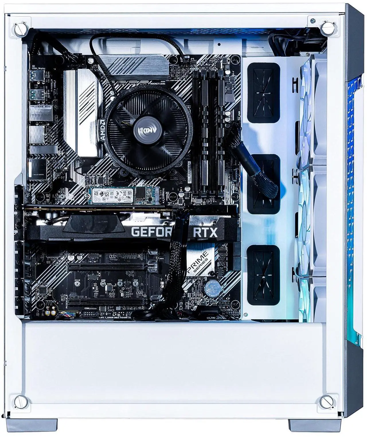 Alt view image 3 of 7 - Velztorm White Fultix Custom Built Gaming Desktop PC (AMD Ryzen 5-5500, GeForce RTX 5060, 32GB DDR4, 1TB PCIe SSD + 1TB HDD, RGB Fans, 750W PSU, WiFi 5, Bluetooth 4.2, RJ-45, HDMI, Win 11 Home)
