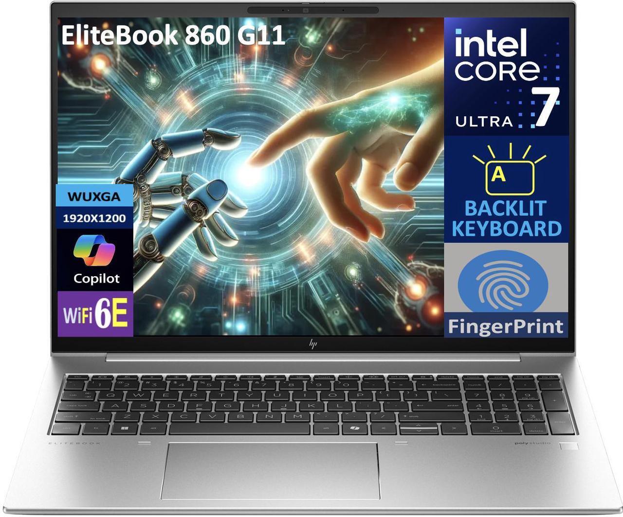 Main image of HP EliteBook 860 G11  Laptop 16.0" WUXGA Display (Intel Ultra 7 165U , 32GB DDR5, 1TB PCIe SSD, Intel Graphics, Backlit KB, Fingerprint, 2 Thunderbolt 4, WiFi 6E, Webcam, Bluetooth 5.3, Win 11 Home)