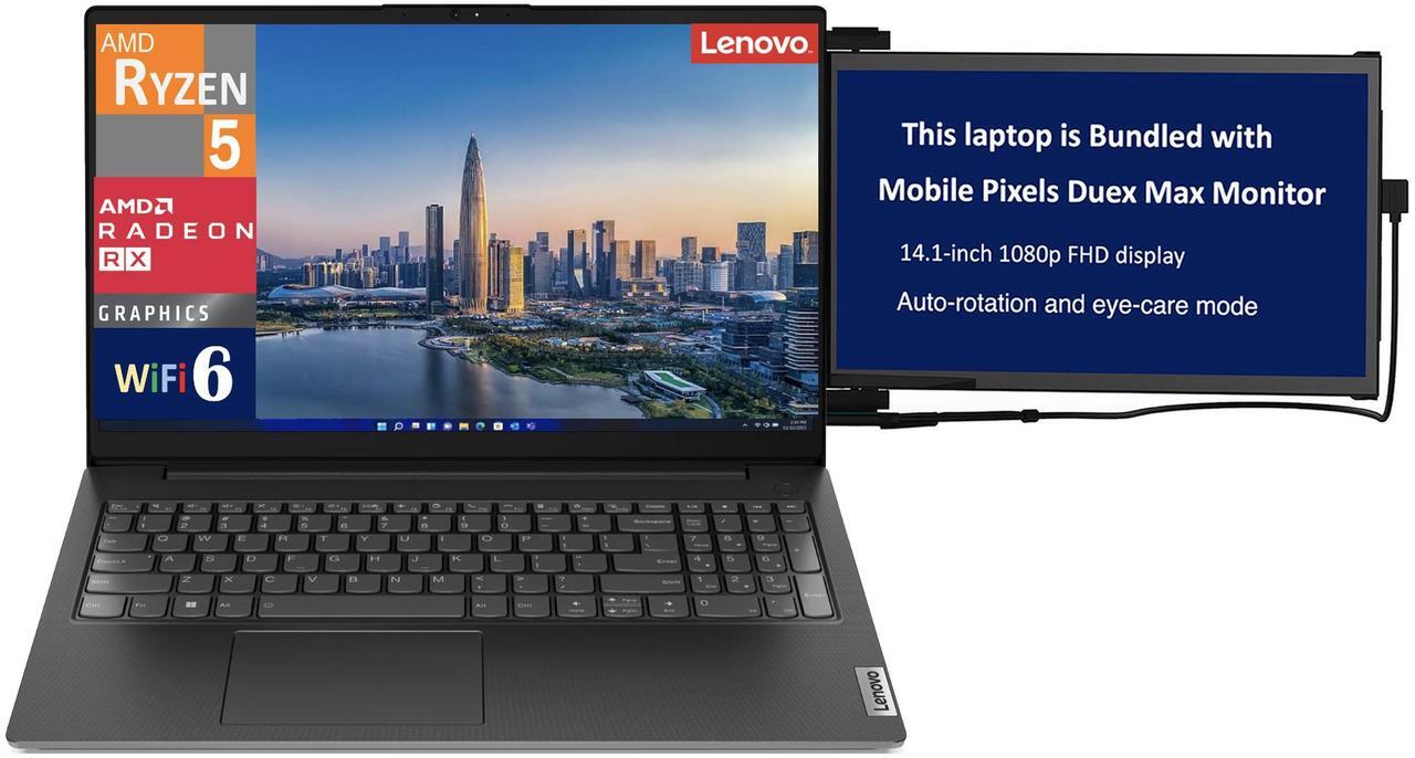 Main image of Lenovo V15 G4 ABP Business Laptop 15.6" TN FHD Display (AMD Ryzen 5 7430U, 40GB DDR4, 8TB PCIe SSD, AMD Radeon, WiFi 6, Webcam, Bluetooth 5.2, Win 11 Pro) w/Duex Max DS Monitor
