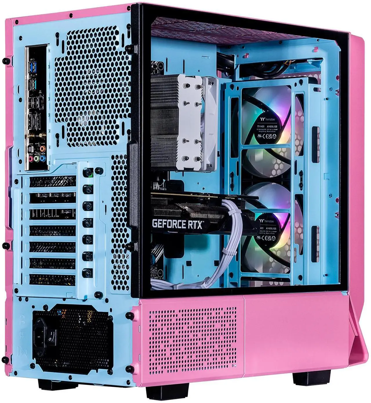 Alt view image 4 of 7 - Velztorm Pink Fultix Gaming Desktop PC (AMD Ryzen 5-5500, GeForce RTX 5060, 32GB DDR4, 1TB PCIe SSD + 1TB HDD, RGB Fans, 750W PSU, WiFi 5, Bluetooth 5.0, RJ-45, 1 Display Port, HDMI, Win 11 Home)