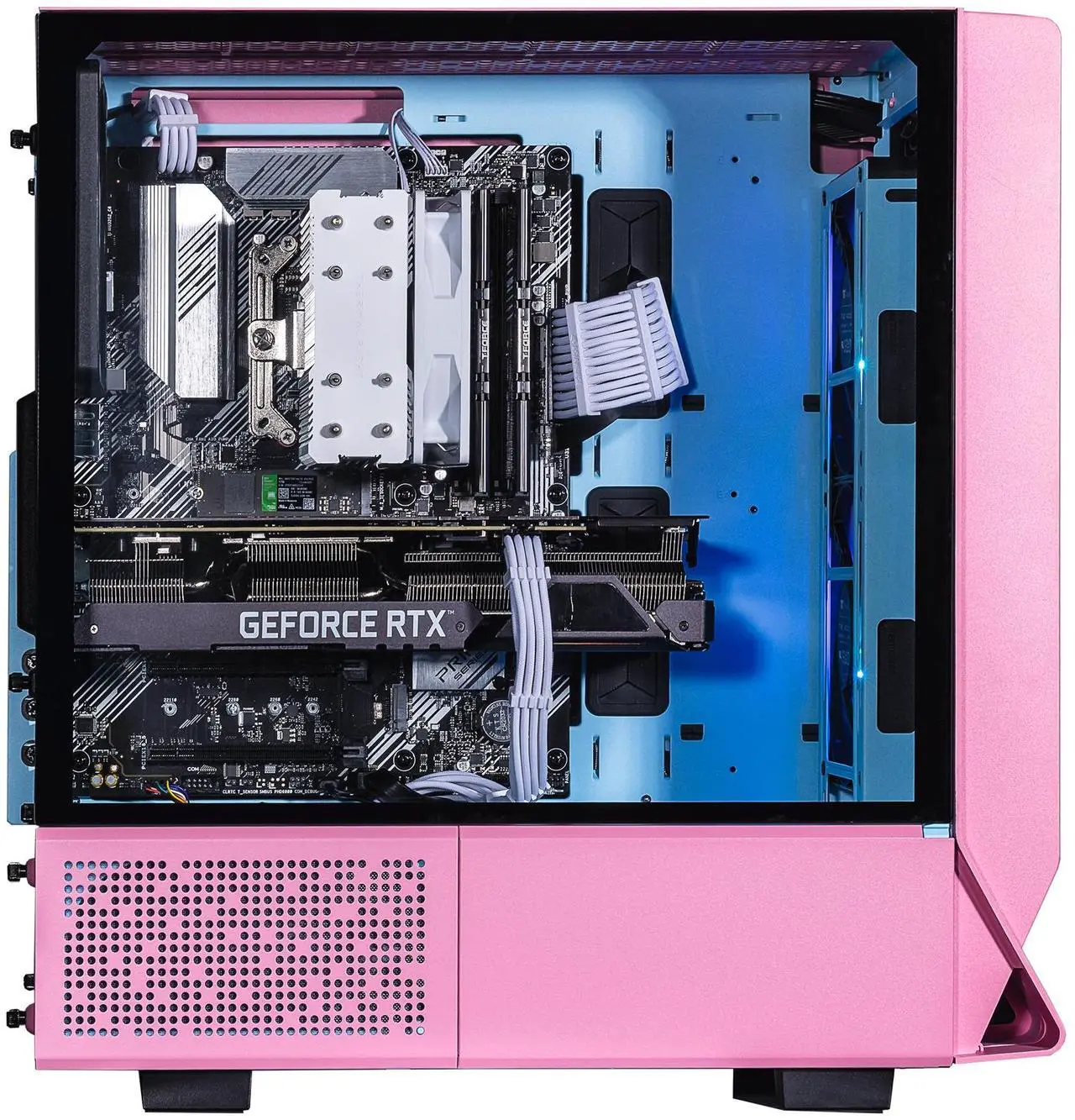 Alt view image 3 of 7 - Velztorm Pink Fultix Gaming Desktop PC (AMD Ryzen 5-5500, GeForce RTX 5060, 32GB DDR4, 1TB PCIe SSD + 1TB HDD, RGB Fans, 750W PSU, WiFi 5, Bluetooth 5.0, RJ-45, 1 Display Port, HDMI, Win 11 Home)