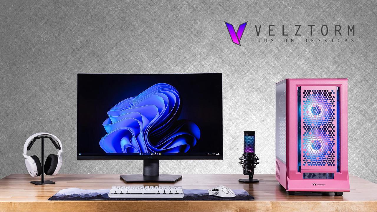 Alt view image 2 of 6 - Velztorm Pink Fultix Gaming Desktop PC (AMD Ryzen 5-5500, Radeon RX 9070 XT, 64GB DDR4, 1TB PCIe SSD + 2TB HDD, RGB Fans, 750W PSU, WiFi 5, Bluetooth 5.0, RJ-45, 1 Display Port, HDMI, Win 10 Pro)