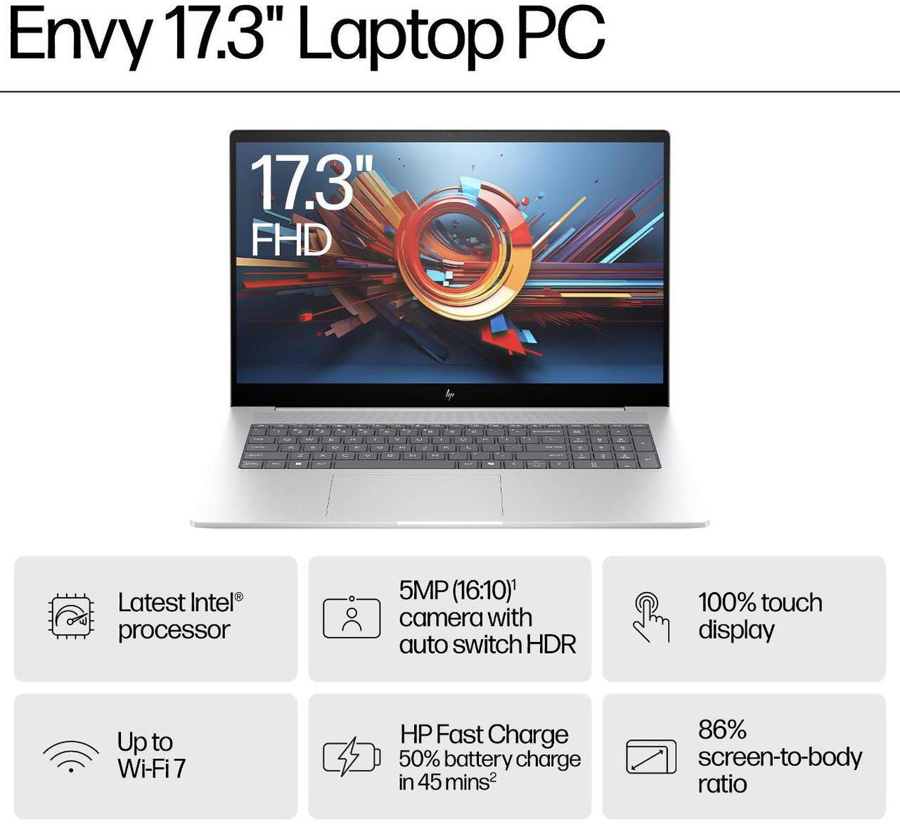 Alt view image 4 of 7 - HP Envy AI Powered Laptop 17.3" Touchscreen IPS FHD Display (Intel Ultra 7-155H, 64GB DDR5, 512GB PCIe SSD, Intel Arc, Backlit KB, Thunderbolt 4, WiFi 7, Webcam, Bluetooth 5.4, Win 11 Home)