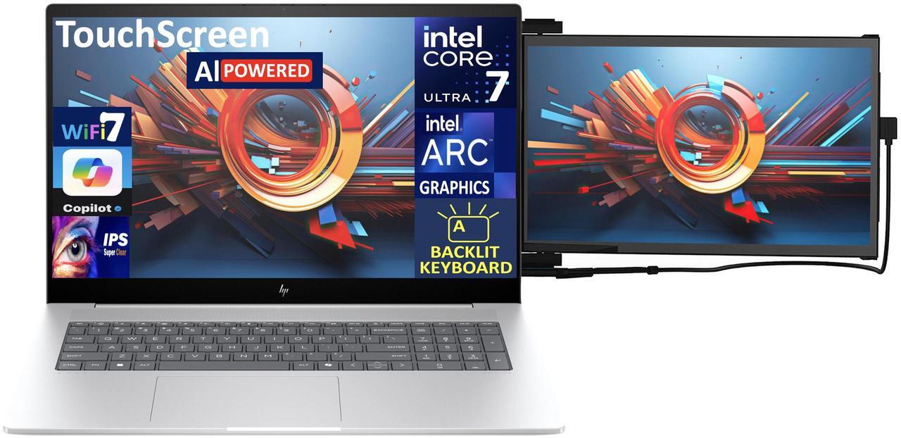 Alt view image 3 of 7 - HP Envy AI Powered Laptop 17.3" Touchscreen IPS FHD Display (Intel Ultra 7-155H, 64GB DDR5, 2TB PCIe SSD, Intel Arc, Backlit KB, Thunderbolt 4, WiFi 7, Webcam, Win 11 Home) w/Duex Max DS Monitor