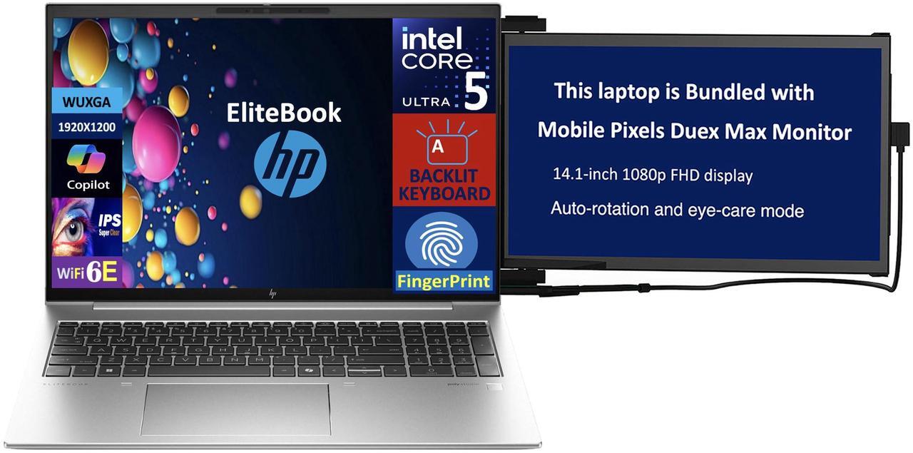 Main image of HP EliteBook 860 Business Laptop 16.0" IPS WUXGA Display (Intel Ultra 5 125U, 32GB DDR5, 1TB PCIe SSD, Intel Graphics, Backlit KB, Fingerprint, 2 Thunderbolt 4, Win 11 Pro) w/Duex Max DS Monitor