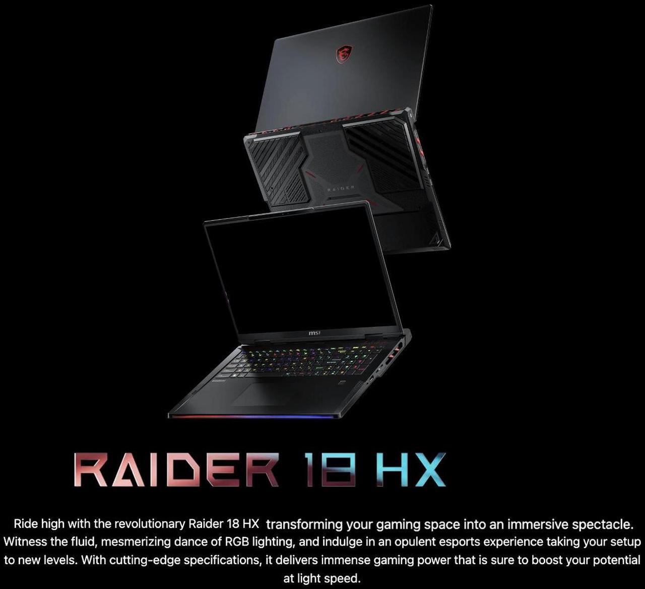 Alt view image 2 of 7 - MSI Raider AI Gaming Laptop 18" 120Hz Mini LED 4K Display (Intel Ultra 9- 285HX, NVIDIA GeForce RTX 5080 16GB, 64GB DDR5, 2x2TB PCIe SSD (4TB), Backlit KB, Fingerprint, Win 11 Pro) w/USB-C Dock