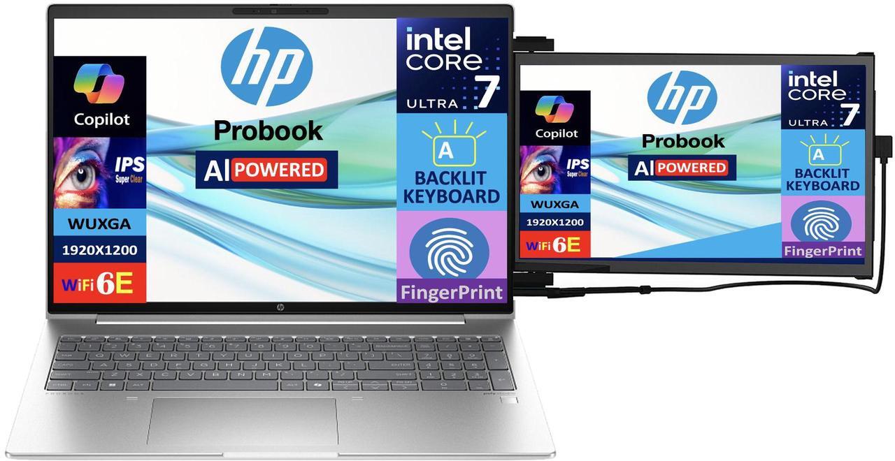 Alt view image 3 of 7 - HP Probook 460 AI Business Laptop 16.0" IPS WUXGA Display (Intel Core Ultra 7 155U, 32GB DDR5, 2TB PCIe SSD, Intel Graphics, Backlit KB, Fingerprint, WiFi 6E, Win 11 Home) w/Duex Max DS Monitor