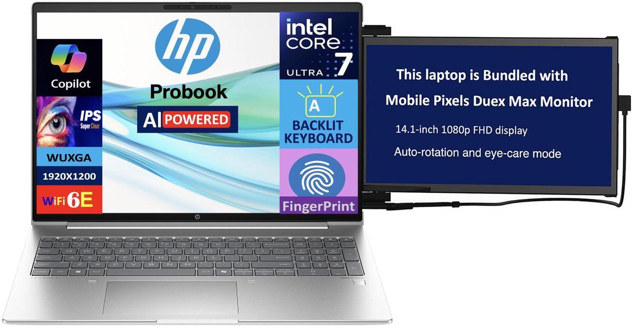 Main image of HP Probook 460 AI Business Laptop 16.0" IPS WUXGA Display (Intel Core Ultra 7 155U, 32GB DDR5, 2TB PCIe SSD, Intel Graphics, Backlit KB, Fingerprint, WiFi 6E, Win 11 Home) w/Duex Max DS Monitor