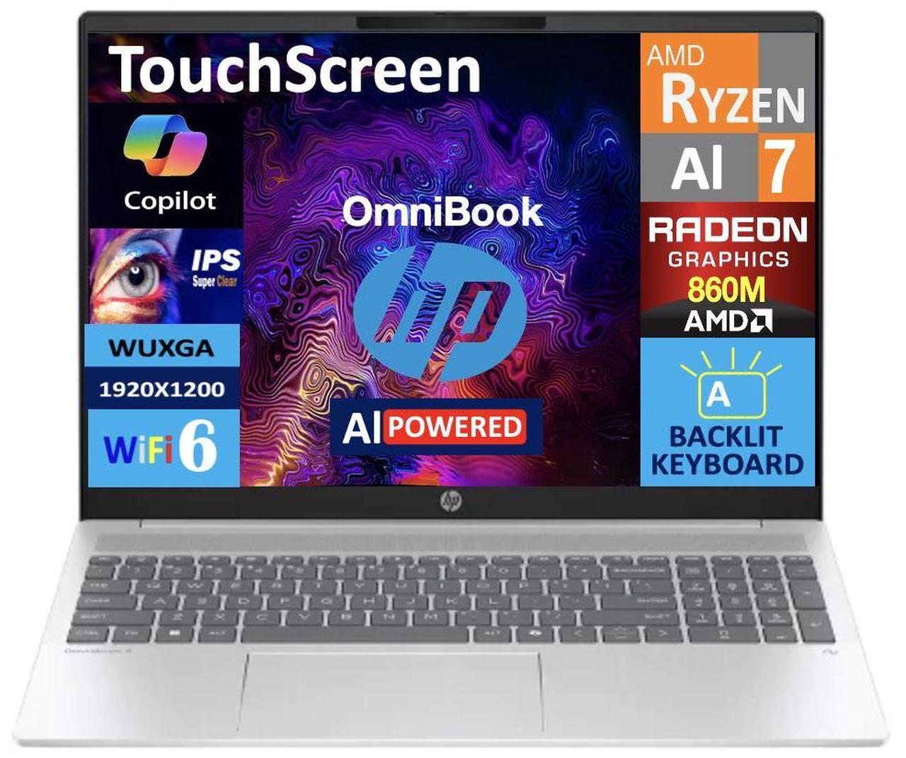 Main image of HP OmniBook 5 AI Powered Laptop 16.0" Touchscreen IPS WUXGA Display (AMD Ryzen AI 7 350, 32GB LPDDR5X, 4TB PCIe SSD, AMD Radeon 860M, Backlit KB, WiFi 6, Webcam, Bluetooth 5.3, Win 11 Home)