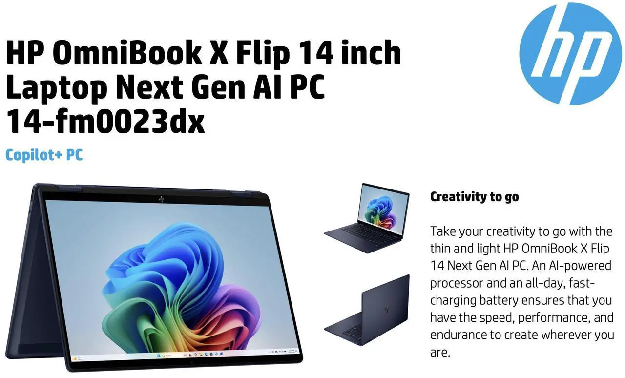 Alt view image 2 of 7 - HP OmniBook X Flip 2-in-1 AI PC 2-in-1 Laptop 14.0" Touchscreen IPS WUXGA Display (Intel Ultra 7-256V, 16GB LPDDR5X, 1TB PCIe SSD, Backlit KB, Thunderbolt 4, WiFi 6E, Webcam, Win 11 Pro)