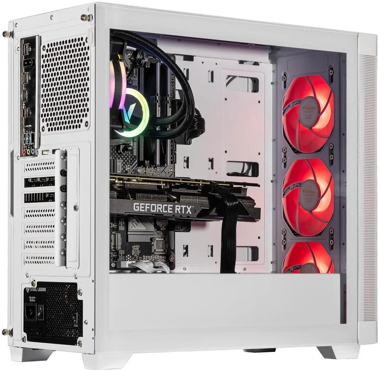 Alt view image 4 of 7 - Velztorm White Pilum CTO Gaming Desktop PC Liquid-Cooled (AMD Ryzen 7 5700X 8-Core, GeForce RTX 3070 8GB, 32GB DDR4, 1TB PCIe SSD + 2TB HDD (3.5), RGB Fans, 750W PSU, AC WiFi, BT 5.0, Win11Home)
