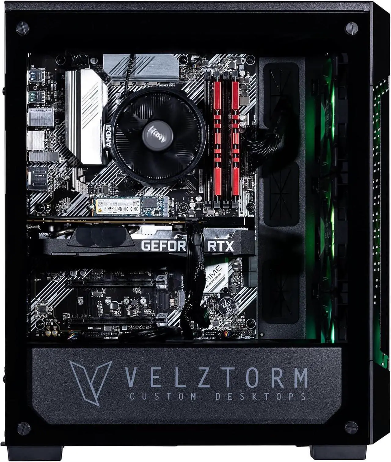 Alt view image 3 of 7 - Velztorm Fultix Custom Built Gaming Desktop PC (AMD Ryzen 5-5500, GeForce RTX 5060, 32GB DDR4, 1TB PCIe SSD + 1TB HDD, 750W PSU, WiFi 4, Bluetooth 4.2, RJ-45, HDMI, Win 11 Home)