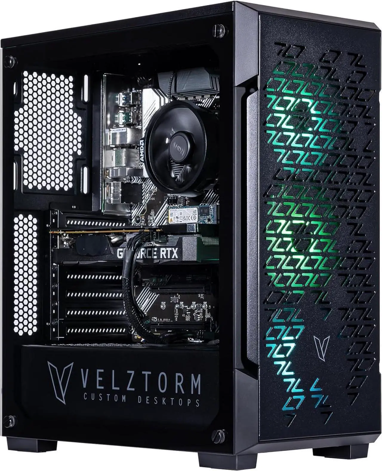 Main image of Velztorm Fultix Custom Built Gaming Desktop PC (AMD Ryzen 5-5500, GeForce RTX 5060, 32GB DDR4, 1TB PCIe SSD + 1TB HDD, 750W PSU, WiFi 4, Bluetooth 4.2, RJ-45, HDMI, Win 11 Home)