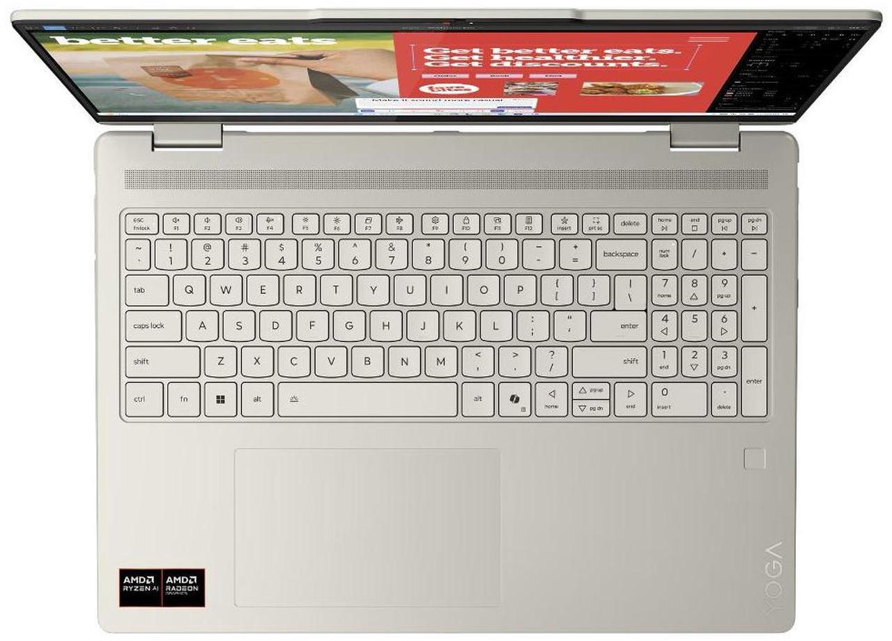 Alt view image 6 of 7 - Lenovo Yoga AI PC 2-in-1 Laptop 16.0" Touchscreen IPS WUXGA Display (AMD Ryzen AI 5 340, 16GB LPDDR5X, 512GB SSD, Backlit KB, Fingerprint, WiFi 7, Webcam, Bluetooth 5.4, Win 11 Home)