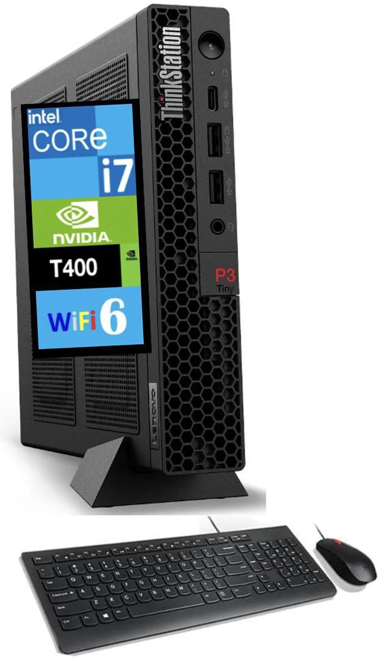 Main image of Lenovo ThinkStation Workstation Mini Desktop (Intel i7-14700, NVIDIA T400 4GB, 64GB DDR5, 2TB PCIe SSD, WiFi 6, Bluetooth 5.3, 300W PSU, RJ-45, 3 mini Display Port, Win 11 Home)