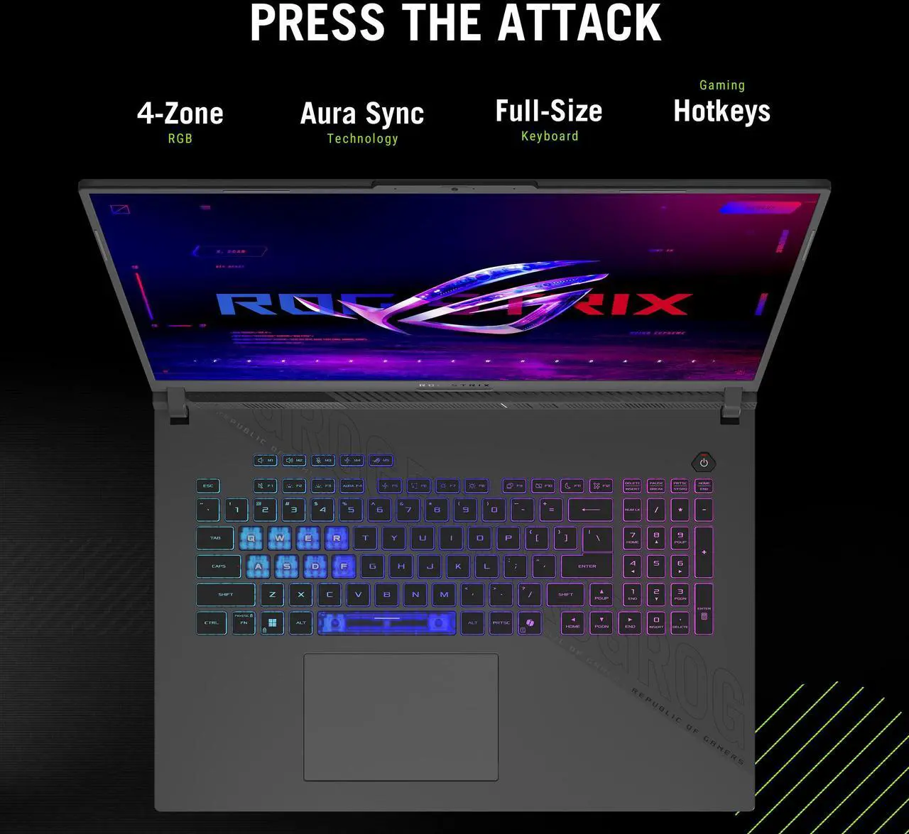 Alt view image 3 of 7 - ASUS ROG Strix G18 Laptop 18" 240Hz WQXGA Display (AMD Ryzen 9 8940HX, NVIDIA GeForce RTX 5070 8GB, 32GB DDR5, 8TB PCIe SSD, RGB KB, WiFi 6E, Webcam, Bluetooth 5.4, Win 11 Home)