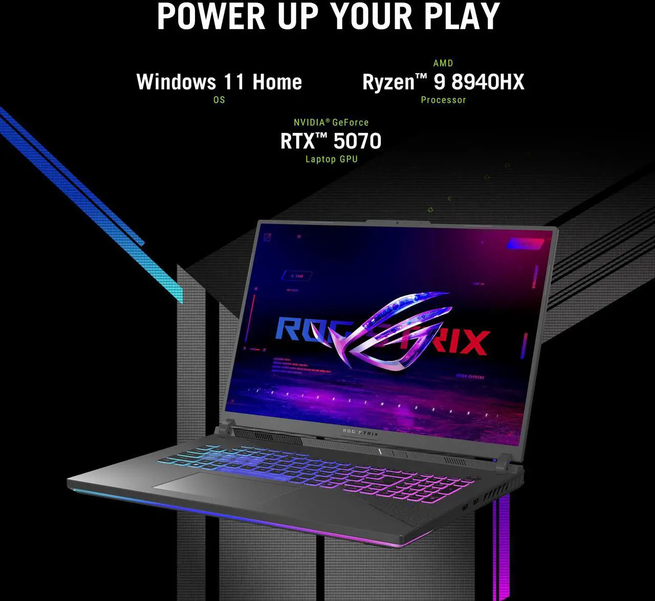 Alt view image 4 of 7 - ASUS ROG Strix G18 Laptop 18" 240Hz WQXGA Display (AMD Ryzen 9 8940HX, NVIDIA GeForce RTX 5070 8GB, 32GB DDR5, 8TB PCIe SSD, RGB KB, WiFi 6E, Webcam, Bluetooth 5.4, Win 11 Home)
