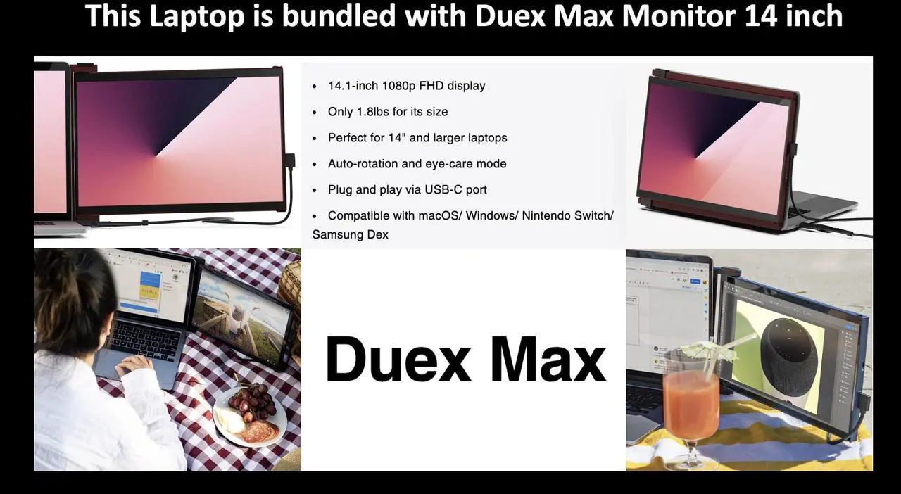 Alt view image 2 of 7 - Lenovo Yoga AI PC 2-in-1 Laptop 16.0" Touchscreen IPS WUXGA Display (AMD Ryzen AI 5 340, 16GB LPDDR5X, 512GB SSD, Backlit KB, Fingerprint, WiFi 7, Webcam, Win 11 Home) w/Duex Max DS Monitor