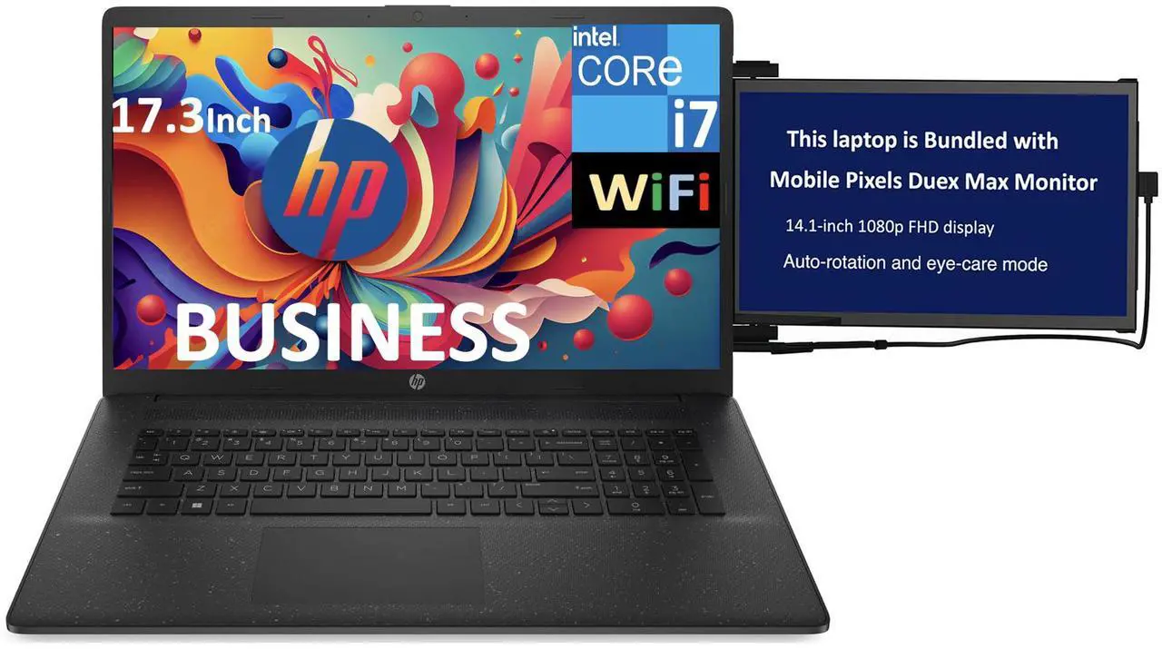 Main image of HP 17t-cn200 Business Laptop 17.3" HD+ Display (Intel i7-1255U, 8GB DDR4, 256GB SSD, Intel Iris Xe, WiFi 5, Webcam, Bluetooth 5.1, Win 11 Home Plus) w/Duex Max DS Monitor