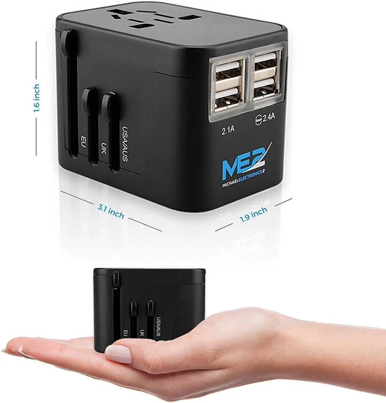 Alt view image 4 of 7 - Worldwide All in One Universal USB charger (4 USB charging ports) with Wall AC Power Plug Travel Adapter for over 150 countries including USA/EU/UK/AUS with black pouch by MichaelElectronics2 (Black)