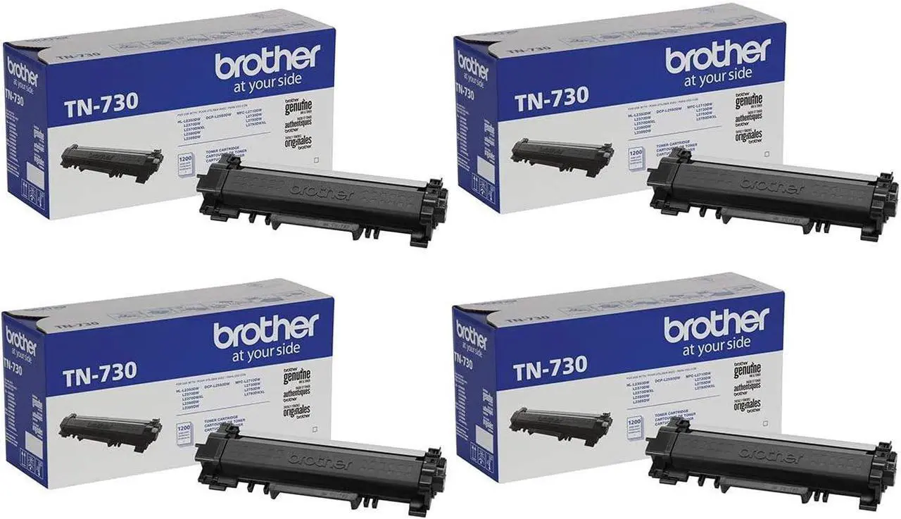 Main image of Brother Genuine Black Toner Cartridge 4-Pack, TN730, Replacement Black Toner, Page Yield Up to 1,200 Pages Each