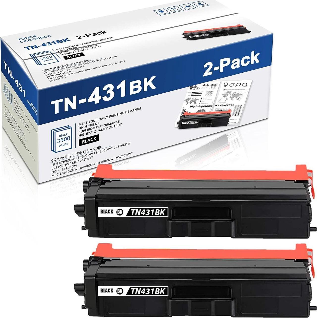 2 Pack Black TN431BK Toner Compatible TN431 TN-431 Toner Cartridge Replacement for Brother DCP-L8410CDW MFC-L8610CDW L8690CDW L8900CDW L9570CDWT L9570CDW HL-L8260CDW L8360CDW Printer.