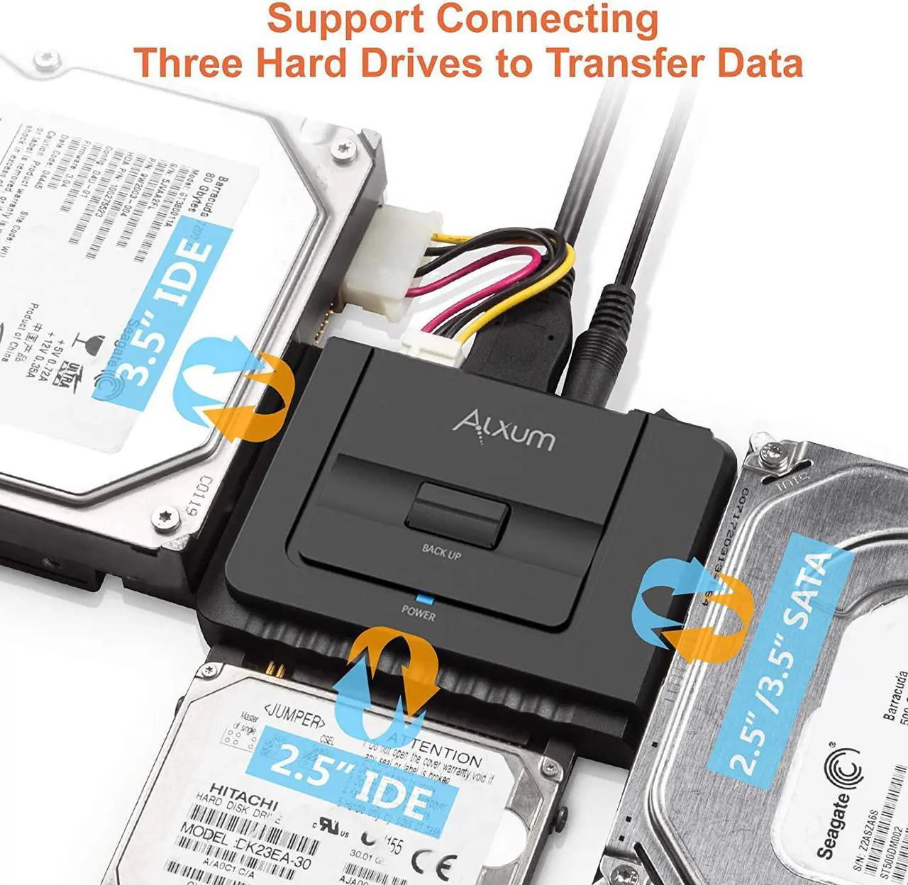Alt view image 3 of 6 - Alxum SATA IDE to USB 3.0 Hard Drive Adapter with Power, IDE to SATA Adapter External Hard Disk Reader for 2.5 / 3.5 inch IDE