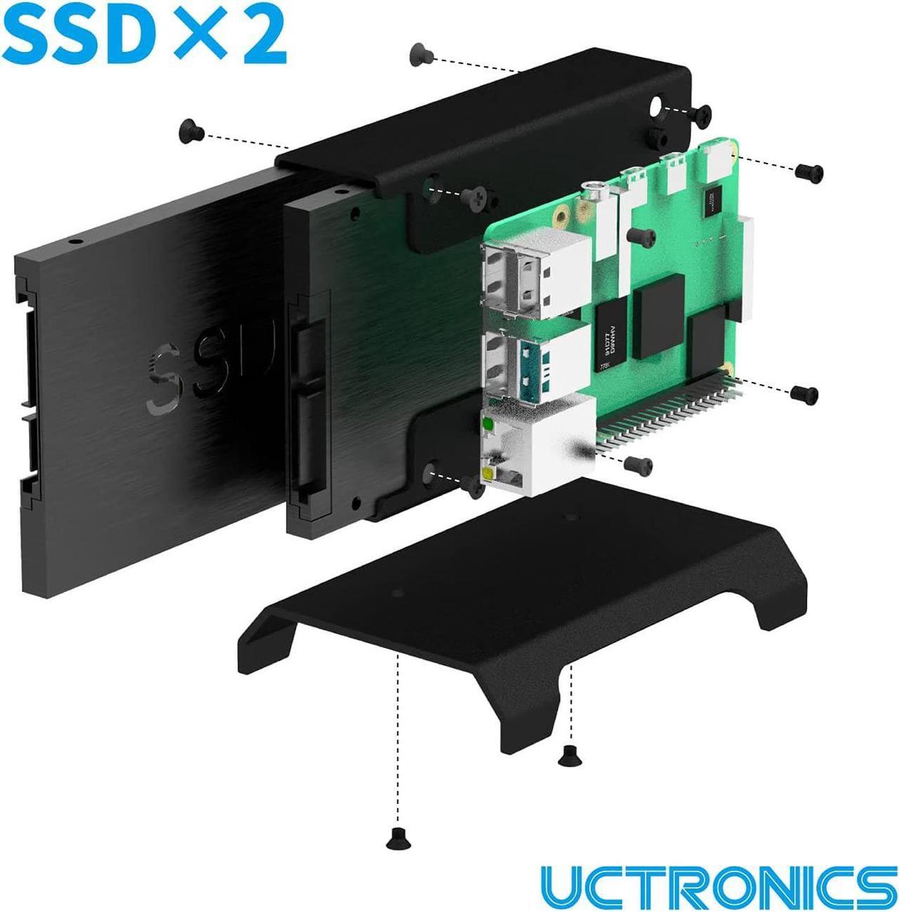 Alt view image 4 of 6 - UCTRONICS for Raspberry Pi SSD Case, Pi NAS Metal Vertical Stand for Dual 2.5 SSDs and Pi 5, 4, 3B/3B+ and Other B Models