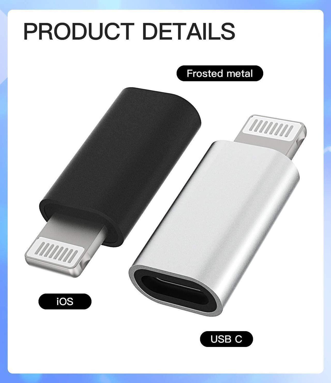 Alt view image 4 of 7 - 3Pack USB C to Lightning Adapter Lightning Male to USBC Female Adapter Type c Port Power Charger Plug Charging Cable Connector for Apple for iPhone 12 11Pro Max Mini X/XR/XS/SE/8/7Plus for Ipad Air
