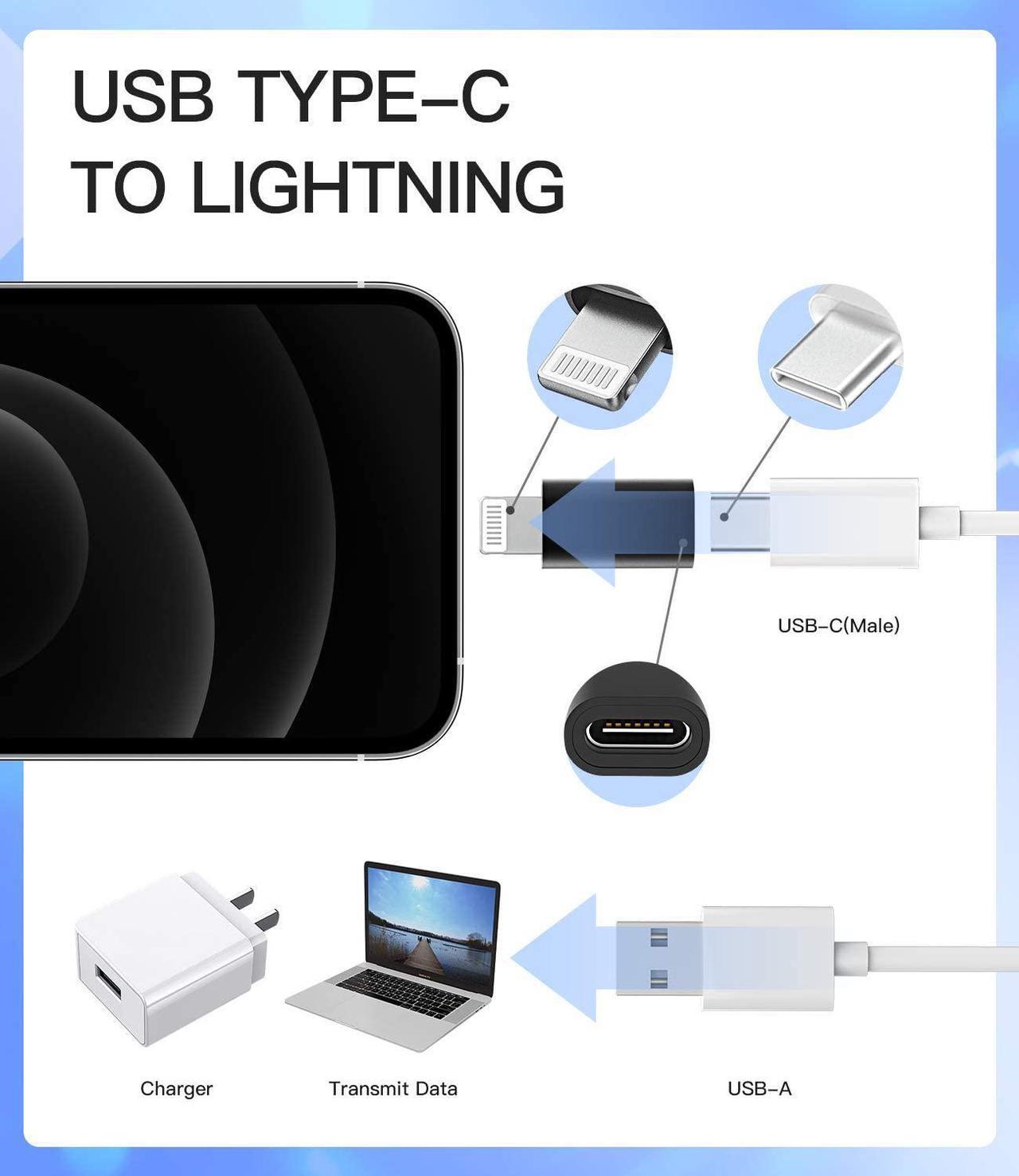 Alt view image 6 of 7 - 3Pack USB C to Lightning Adapter Lightning Male to USBC Female Adapter Type c Port Power Charger Plug Charging Cable Connector for Apple for iPhone 12 11Pro Max Mini X/XR/XS/SE/8/7Plus for Ipad Air