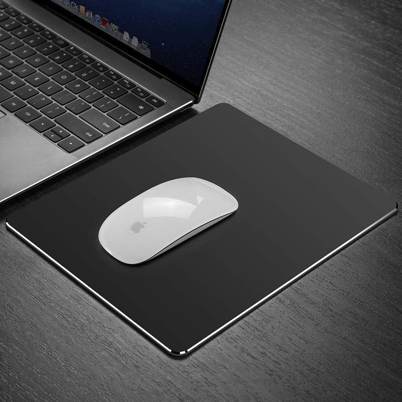 Alt view image 4 of 6 - Metal Aluminum Mouse Pad Office and Gaming Thin Hard Mouse Mat Double Sided Waterproof Fast and Accurate Control Mousepad for Laptop Computer and PC 9.45 X 7.87 Inch Black