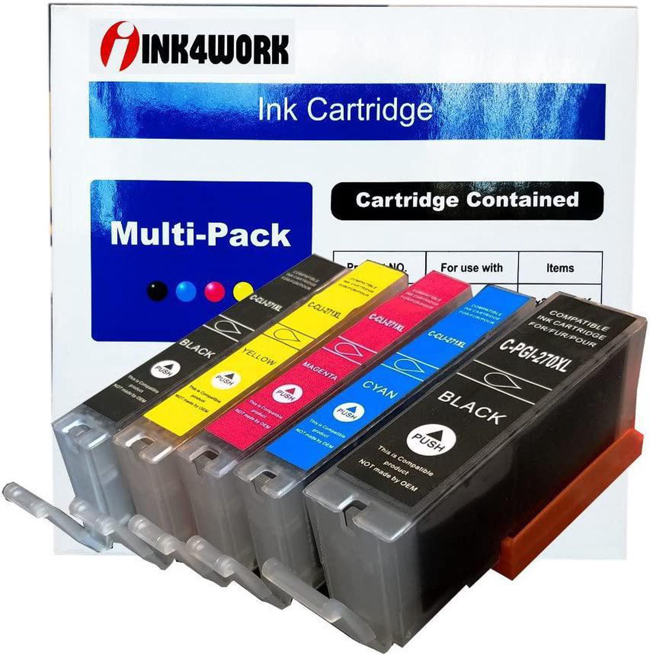 INK4WORK 5 Pack Compatible Ink Cartridge Replacement for Canon PGI-270 XL PGI270XL CLI271XL CLI-271XL for use with PIXMA MG5720 MG5721 MG5722 MG6820 MG6821 MG6822 TS5020 TS6020