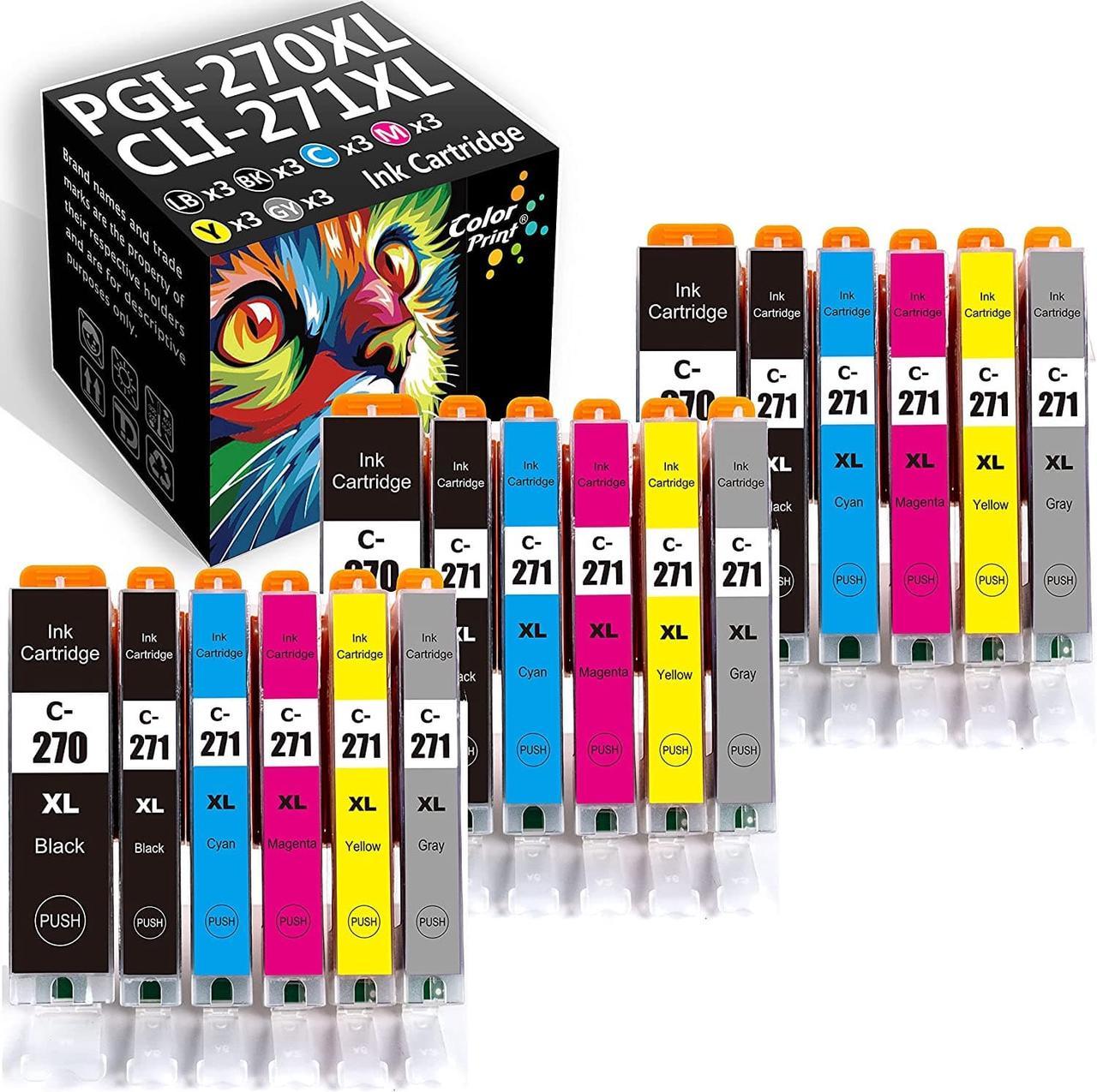 18-Pack Colorprint Compatible PGI270XL CLI271XL Ink Cartridge 270 271 Gray Replacement for Canon 270XL 271XL PGI-270XL CLI-271XL Work with Pixma MG7720 TS8020 TS9020 Printer (3XLBK,3BK,3C,3M,3Y,3GY)