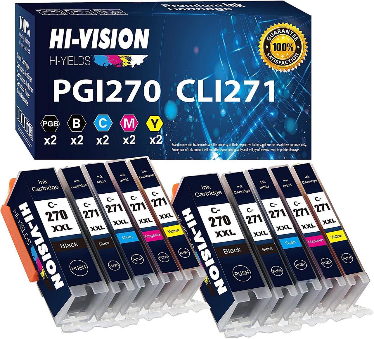 Hi-Vision Hi-Yield Compatible Ink Cartridges Replacement for Canon PGI-270XL CLI-271XL PGI270 XL CLI271 XL to use with PIXMA TS5020 TS8020 (2 PGBK, 2 CLIBK, 2 C, 2 M, 2 Y, Total 10 Pack)