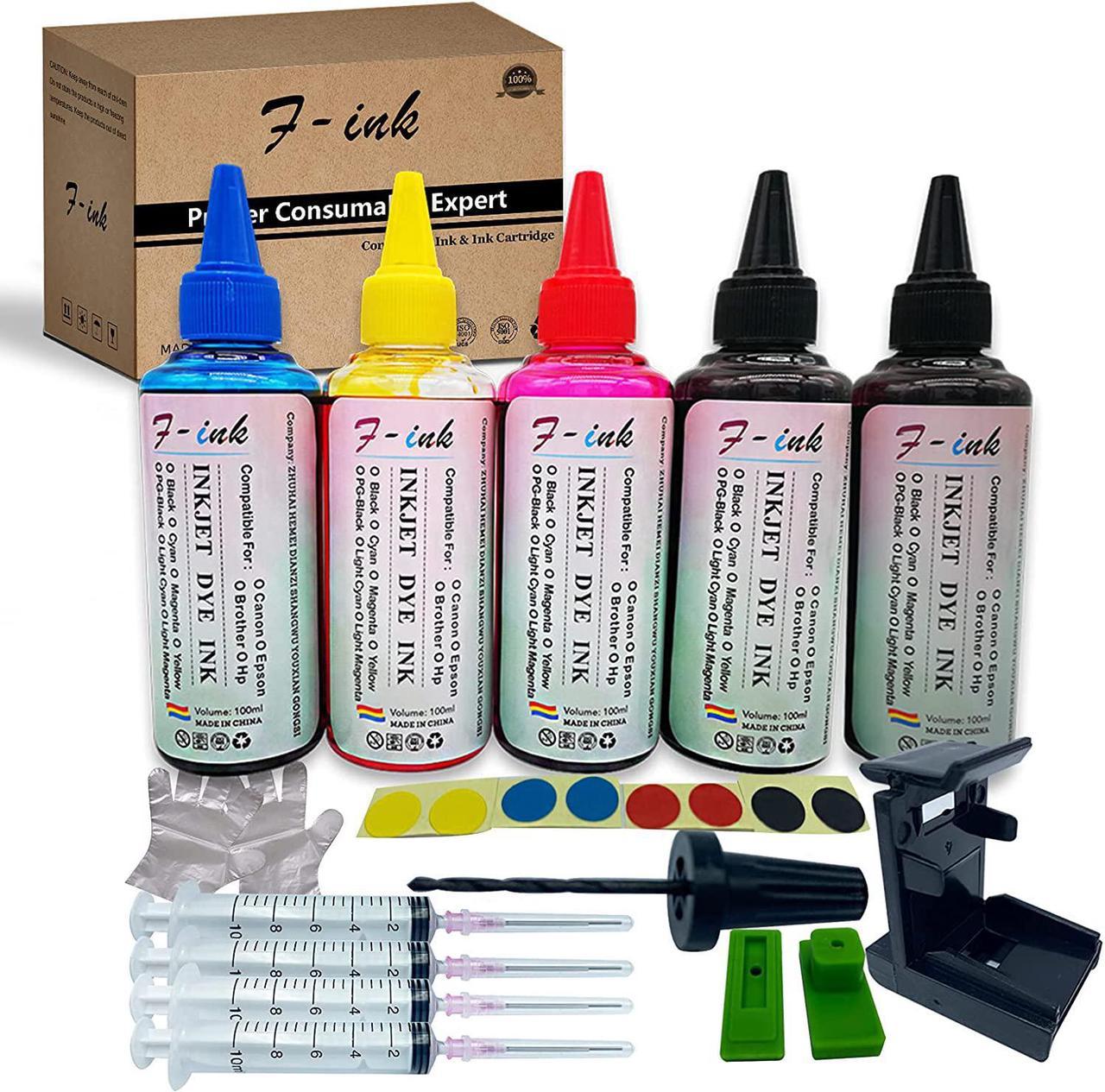 F-ink 500ml Ink Refill Kits Compatible with Canon PG-240XL CL-241XL Ink Cartridge,Work with Pixma MG3122 MG3220 MG3222 MG3520 MG3522, MX392 MX422 MX459 MX470 MX472 MG3620 MG3755 MX252 MX372 Printers