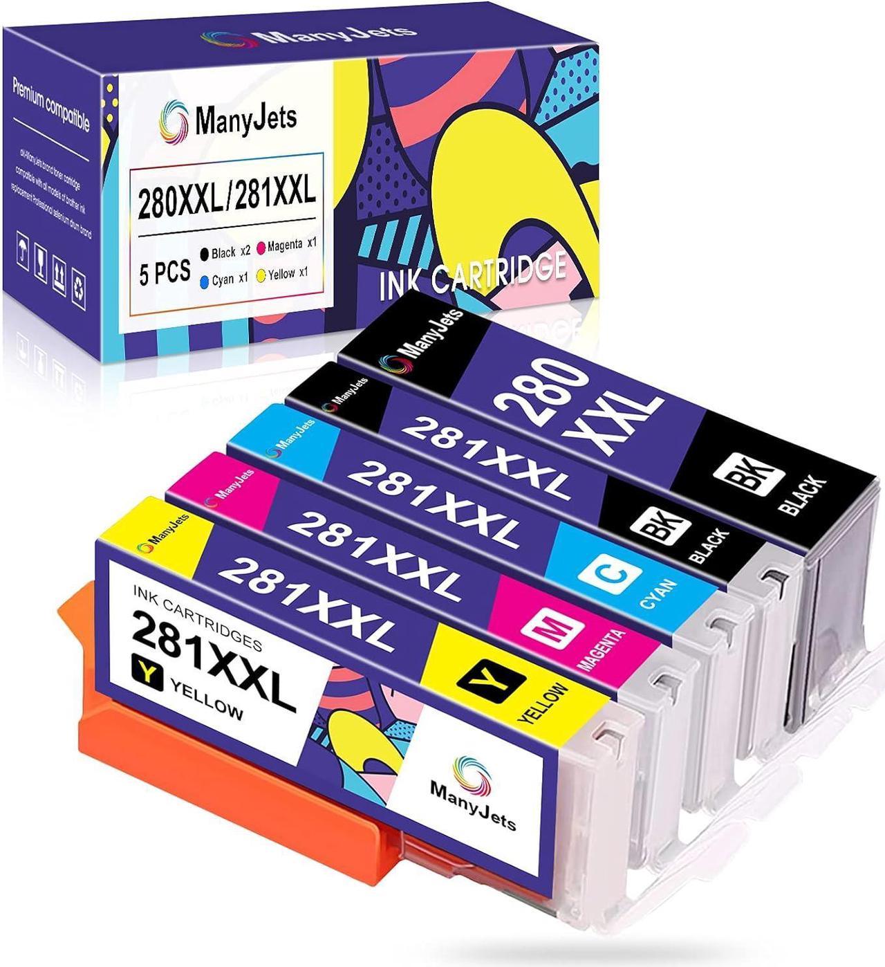 ManyJets 280 and 281 XXL Compatible Ink Cartridge Replacement for Canon 280 281 PGI-280XXL CLI-281XXL Work with Canon PIXMA TS9520 TS9521C TR7520 TR8520 TS6320 TS702 TS9120 TS8120 TS8220 (5-Pack)