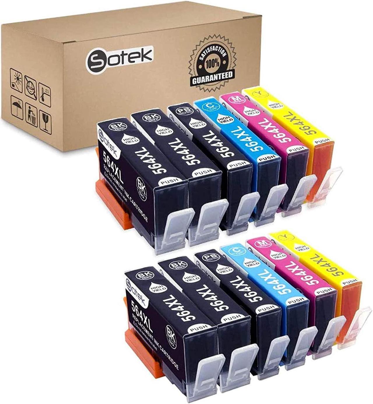 Sotek Compatible Ink Cartridge Replacement  564XL, Work with Photosmart 7520 6520 5520 5525 6510 Officejet 4610 4620 4622 Deskjet 3520 3521 3522 (4B, 2PB, 2C, 2M, 2Y, 12 Pack)