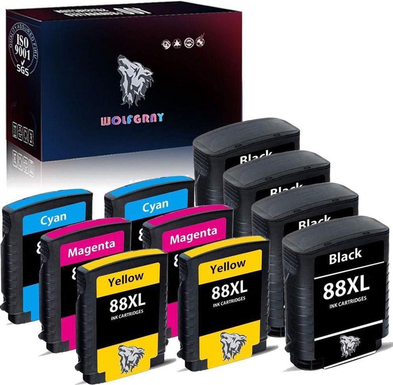 Wolfgray 88XL Ink Cartridge Compatible  88XL 88 XL Ink Cartridge  Officejet Pro K5400 K550 K8600 L7480 L7550 L7580 L7590 L7650 L7680 L7750 L7780 Printer(4Black 2Cyan 2Magenta 2Yellow)