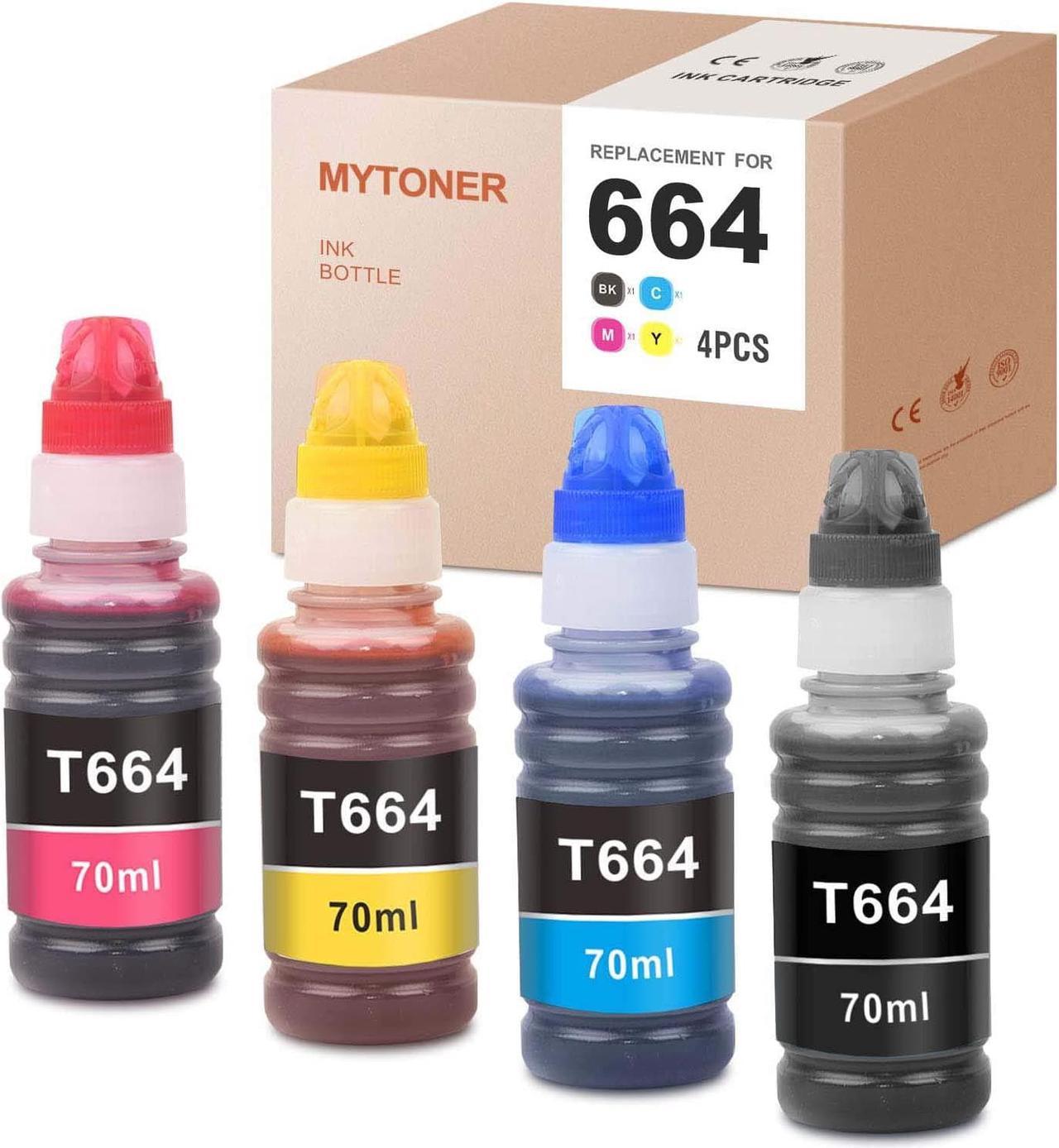 MYTONER 664 Compatible Ink Bottle Replacement for Epson 664 T664 use for ET-4550 ET-2650 ET-2550 ET-4500 ET-2500 ET-2600 ET-16500 Printer (Black, Cyan, Magenta, Yellow, 4-Pack)