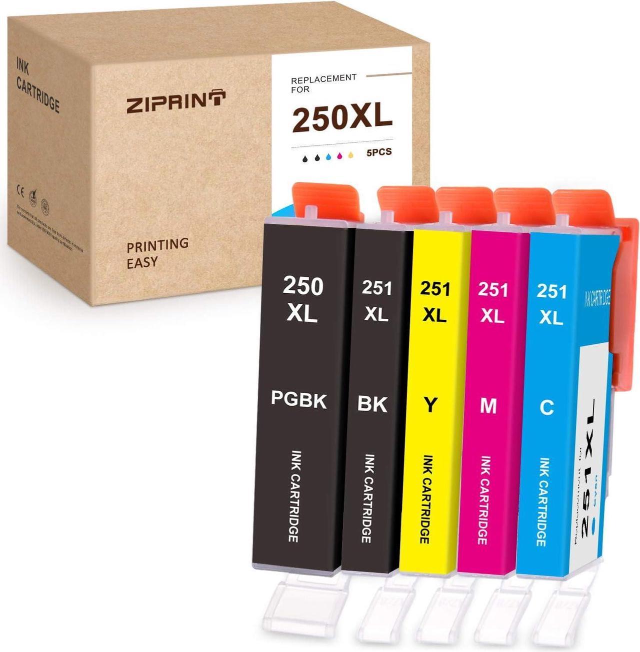 ZIPRINT Compatible Ink Cartridge Replacement for Canon 250XL PGI-250XL 251XL CLI-251XL to use with PIXMA MX922 MG5520 IP8720 Printer (1 PG Black, 1 Small Black, 1 Cyan, 1 Magenta, 1 Yellow, 5-Pack)