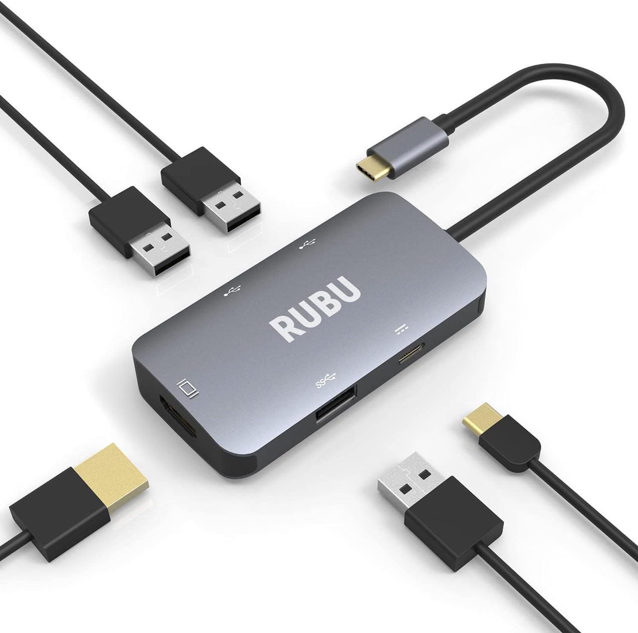 USB C Hub, RUBU 5 in 1 Type C to Multi Port Adapter, USB to 4K HDMI with PD Port, USB-C Data Port, USB 2.0, USB 3.0 5Gbps Hubs, for MacBook & Windows 10/8/7