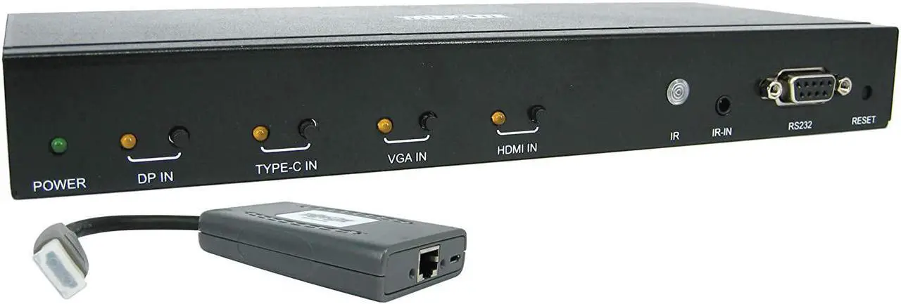 Main image of Tripp Lite 4 Port Presentation Switch Kit, 4K 60 Hz, HDMI, DisplayPort, USB-C, & VGA to HDMI Over Cat6 Extender, 50 ft. (B320-4X1-MHB-K)