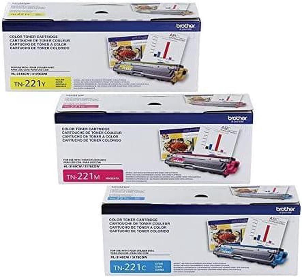 Brother TN221C, TN221M, TN221Y (TN-221C, TN-221M, TN-221Y) Cyan, Magenta and Yellow Toner Cartridge Set