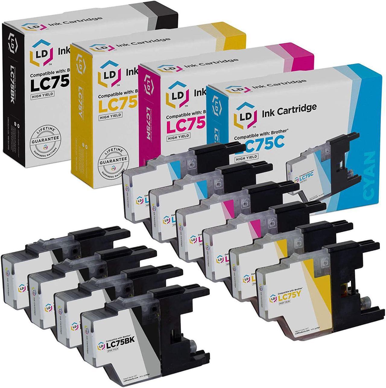 LD © Brother Compatible LC75 Bulk Set of 10 High Yield Ink Cartridges: 4 Black & 2 Each of Cyan/Magenta/Yellow