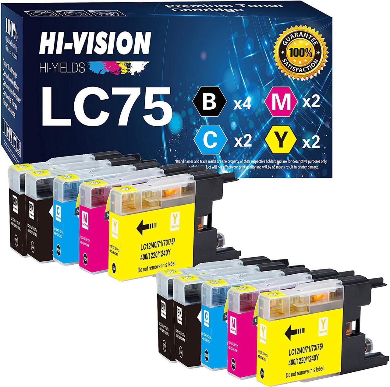 HI-VISION HI-YIELDS Compatible LC-75 LC75 Ink Cartridge Replacement (4 Black, 2 Cyan, 2 Yellow, 2 Magenta,10-Pack)