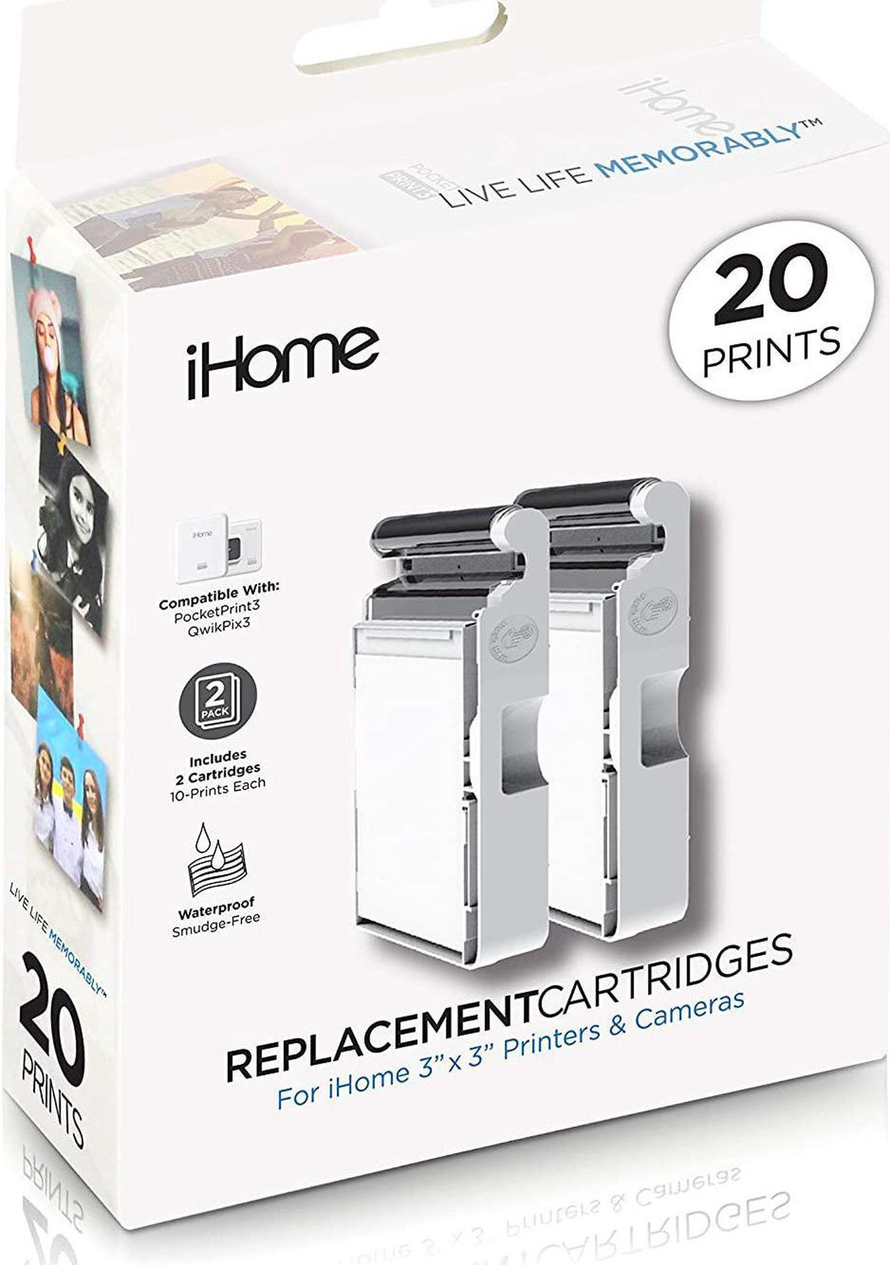 iHome 2-Pack of 3x3 Inch Ink+Square Paper Cartridge (20 Prints Total) (IHC33-20)