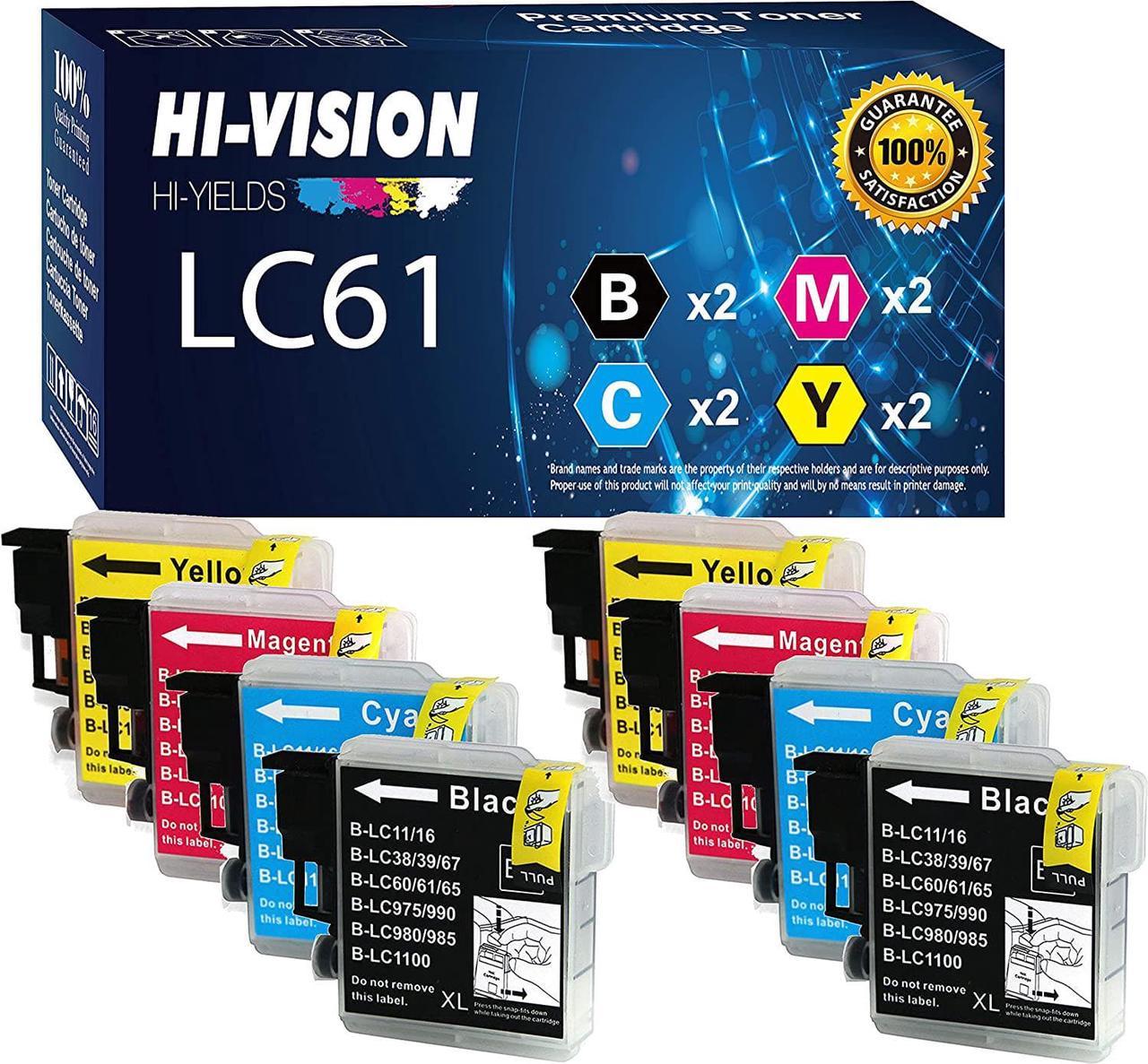 HI-VISION HI-YIELDS Compatible LC-61 LC61 Ink Cartridge Replacement (2 Black, 2 Cyan, 2 Yellow, 2 Magenta, 8-Pack)