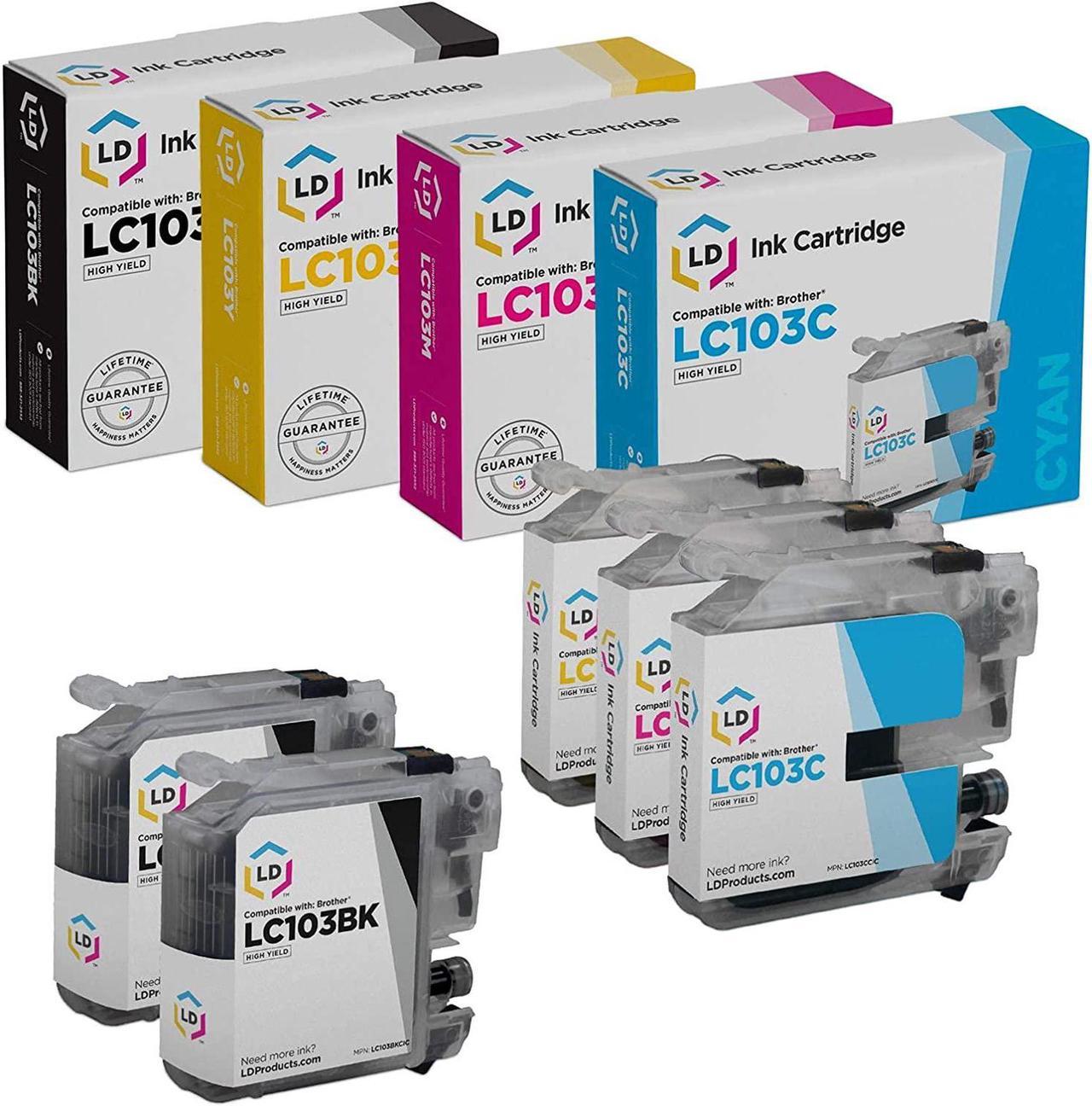 LD © Compatible Brother LC103 Set of 5 Cartridges: 2 Black and 1 Each of Cyan/Magenta/Yellow for The MFC J245, J285DW, J450DW, J470DW, J475DW, J650DW, J6520DW, J6720DW, J6920DW,J870DW, J875DW